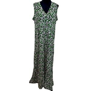 Michael Kors Sleeveless Green Floral Print Maxi Dress Sz XXL V-Neck Grommets